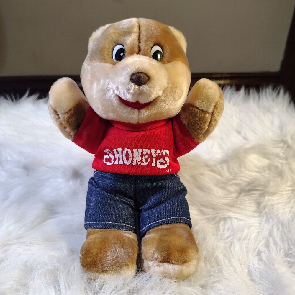 Vtg 1999 SHONEY BEAR Shoney's Restaurant Plush Stuffed Animal Teddy Overalls 10"